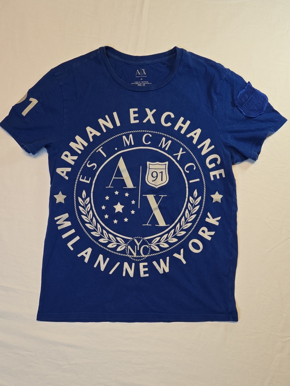 Armani Exchange Royal Blue Short Sleeve Full Graphic Crest Logo Crewneck T-Shirt